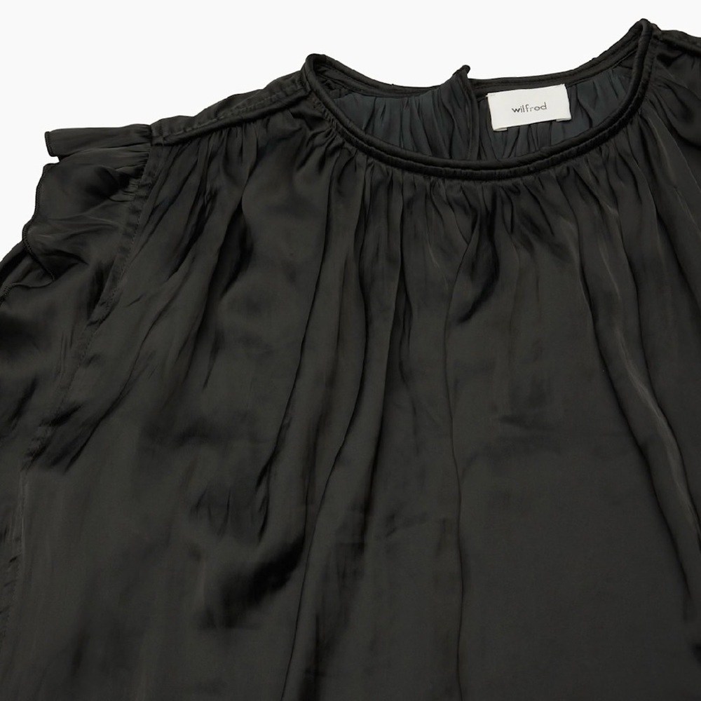Wilfred Ruffle Blouse Women‎ Small Black Satin Long Sleeve Gathered Top - Picture 9 of 15
